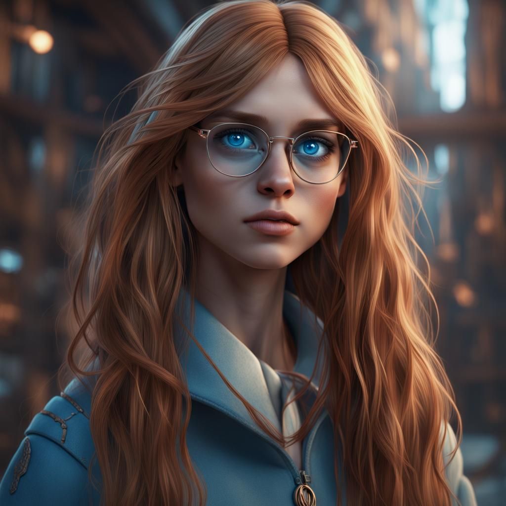 Girl with Auburn Hair and Blue Glasses