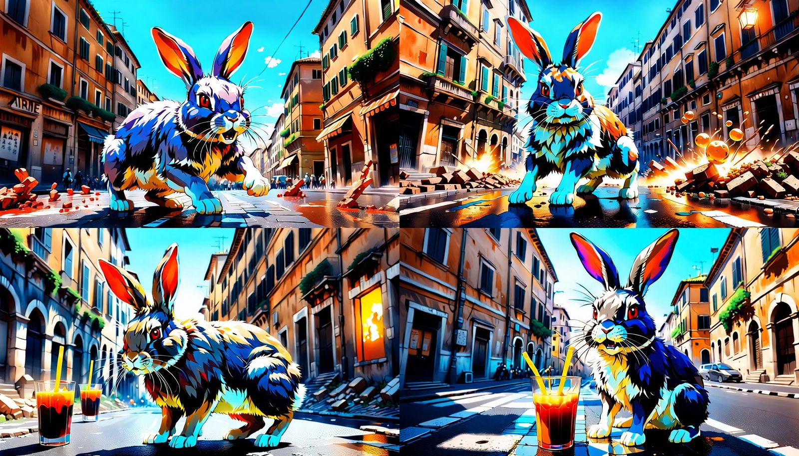 Rabid Rabbit Rampage in Rome: Abstract Anime Art