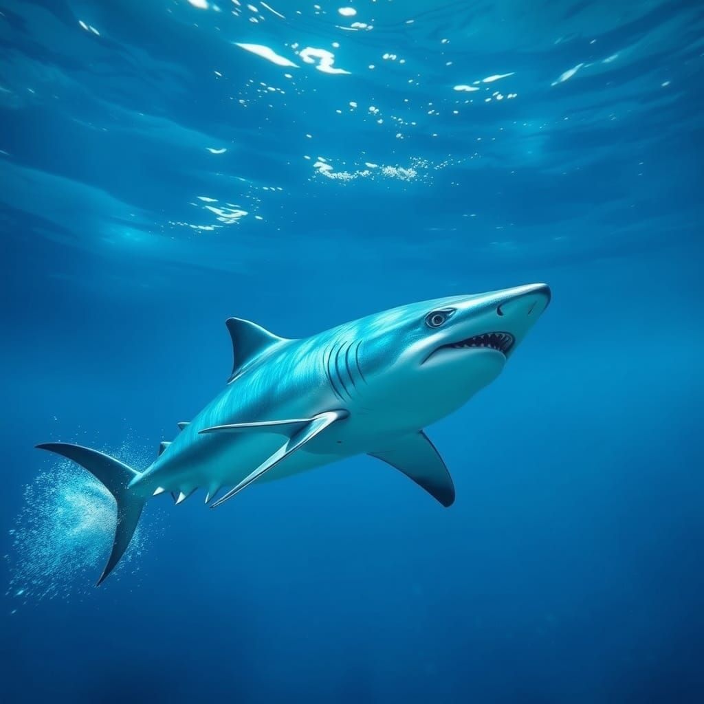 Blue Shark with Blue Nikes Resting on Sea
