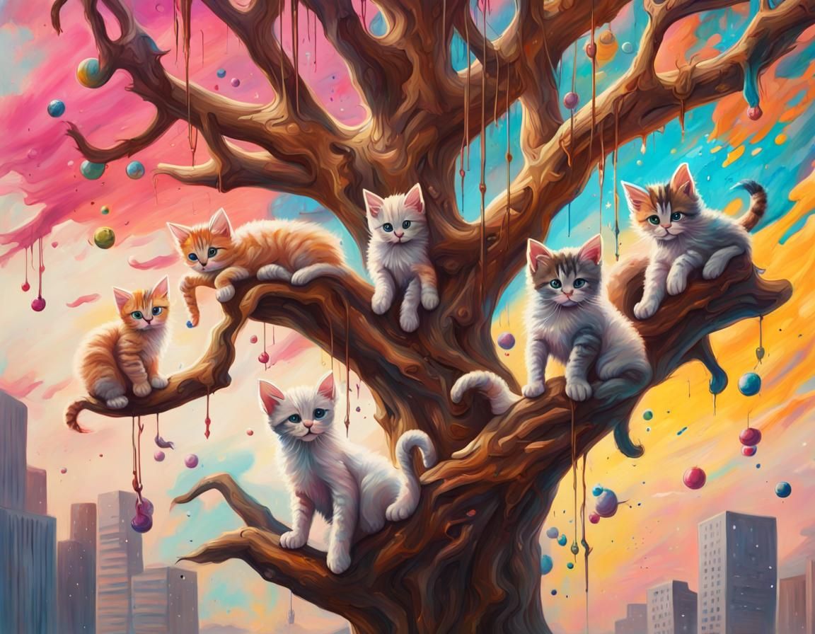 Kittens Grow on Trees: Hyperrealistic Splash Art