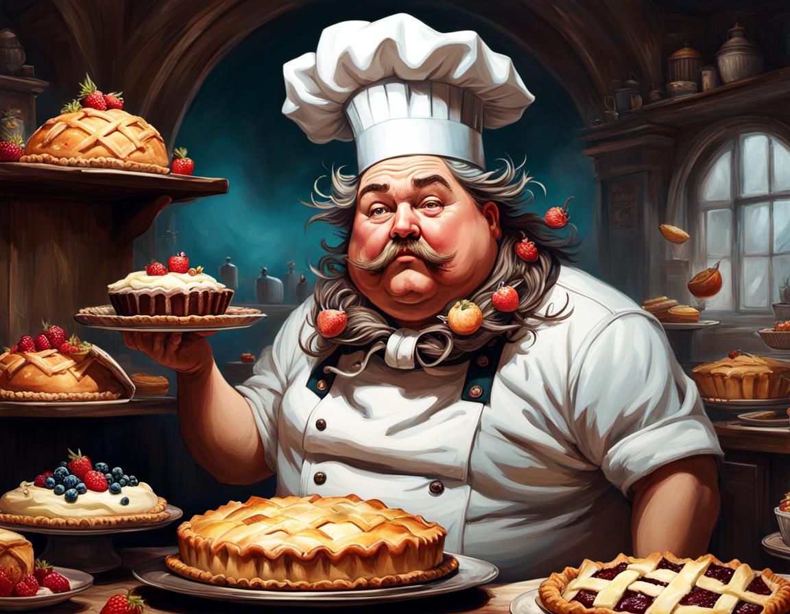 Pie Eating Contest: Hyperrealistic Digital Illustration
