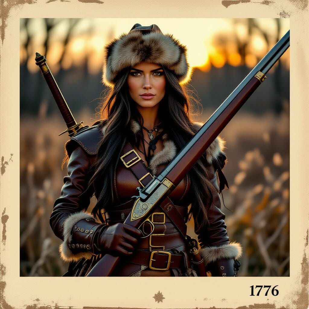 Female Trapper with Rifle in Vintage Cinematic Style