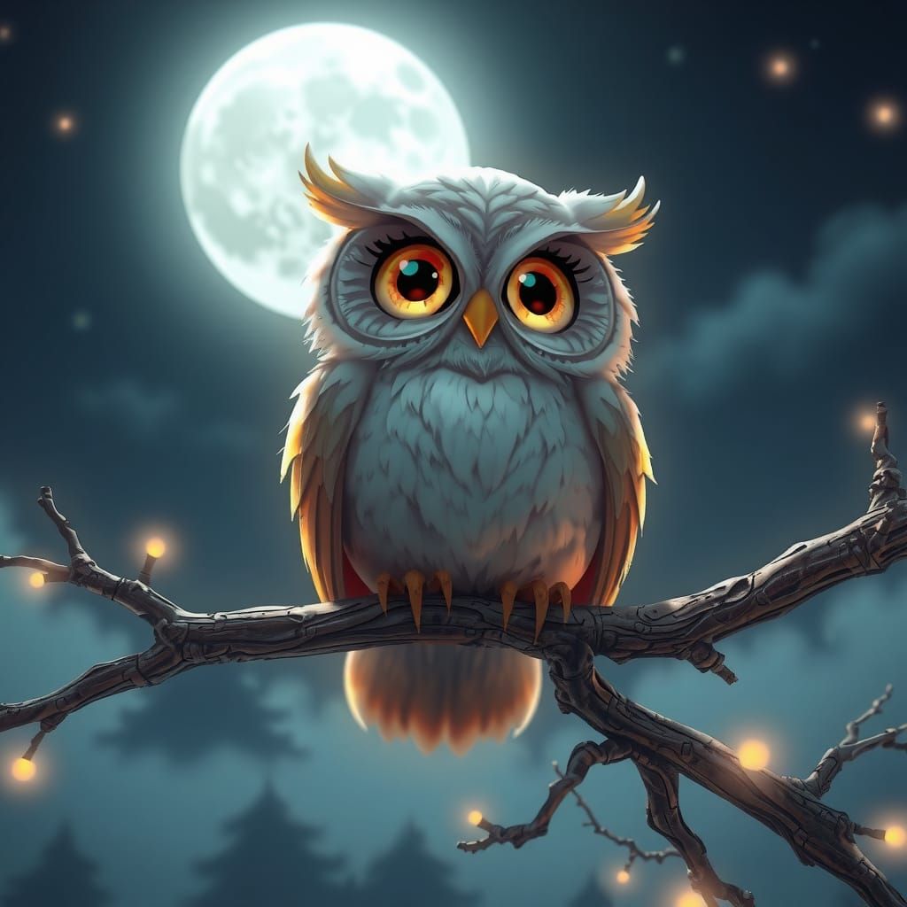 Whimsical Owl in Moonlit Splendor