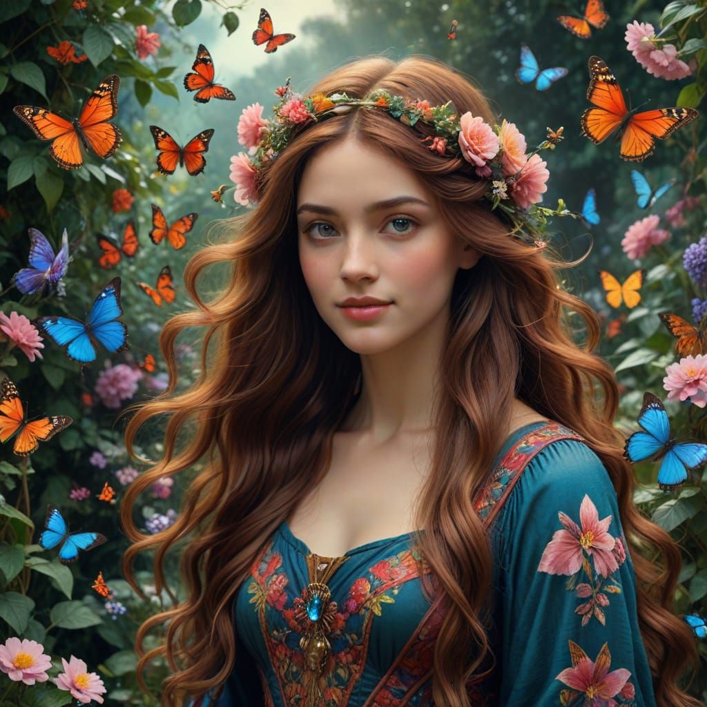 Ethereal Beauty: Woman in a Pre-Raphaelite Garden