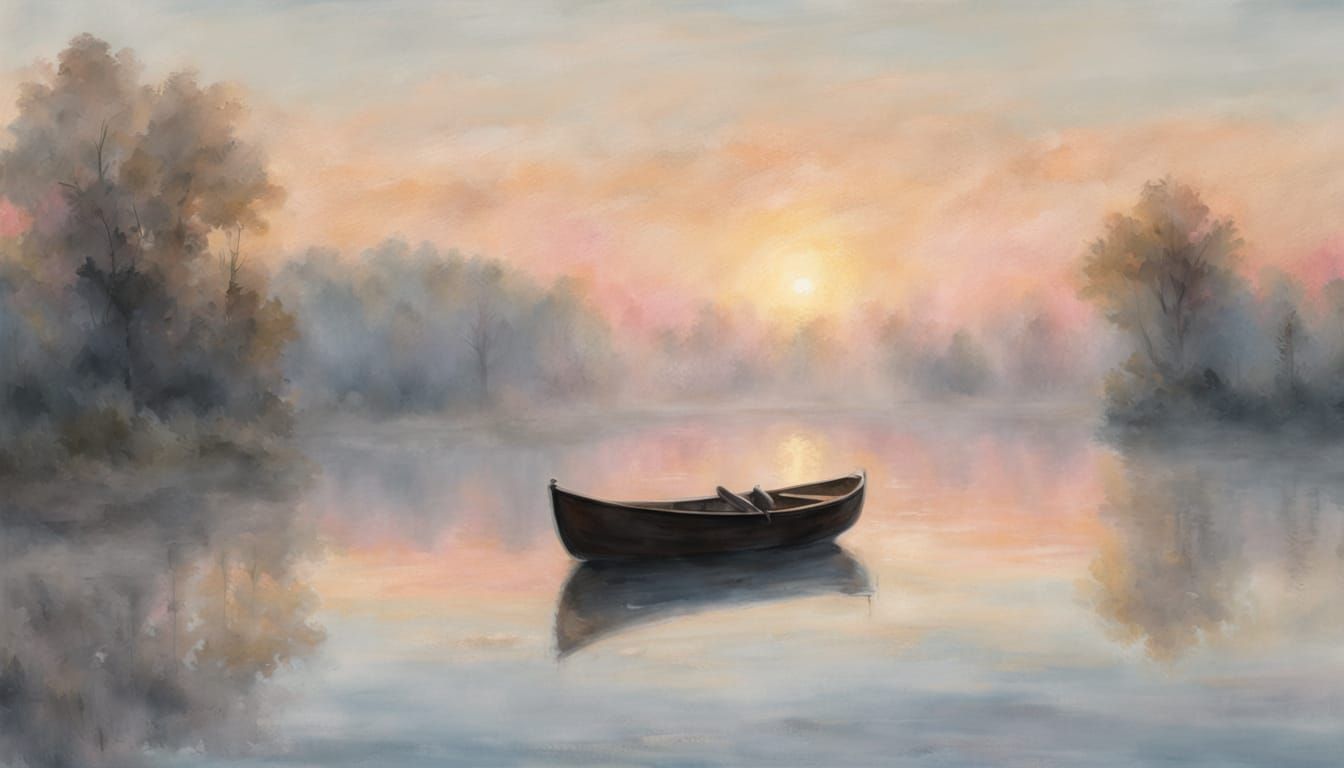 Misty Lake at Dawn: An Impressionist Painting