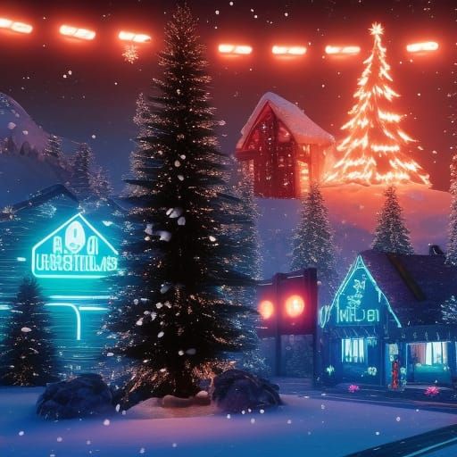 Cyberpunk Christmas Village in Winter