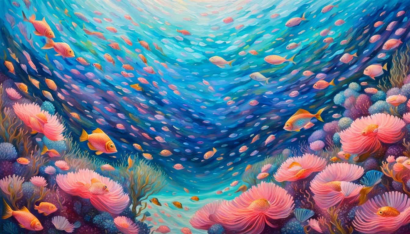 Underwater Scene in Impressionist Style