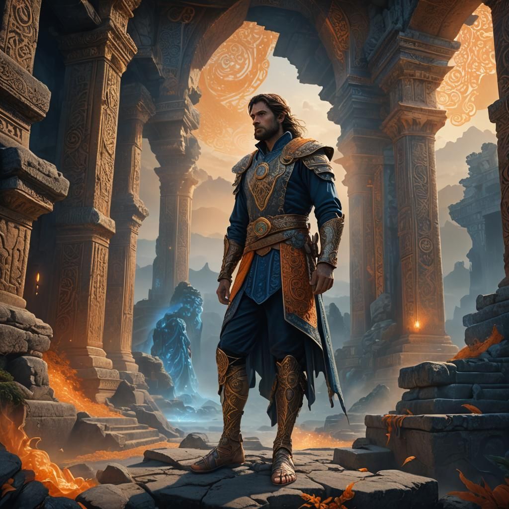 Mystical Figure in Ancient Landscape: Fantasy Concept Art