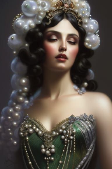 Rococo Lady in Pearls and Gems: Digital Art Portrait