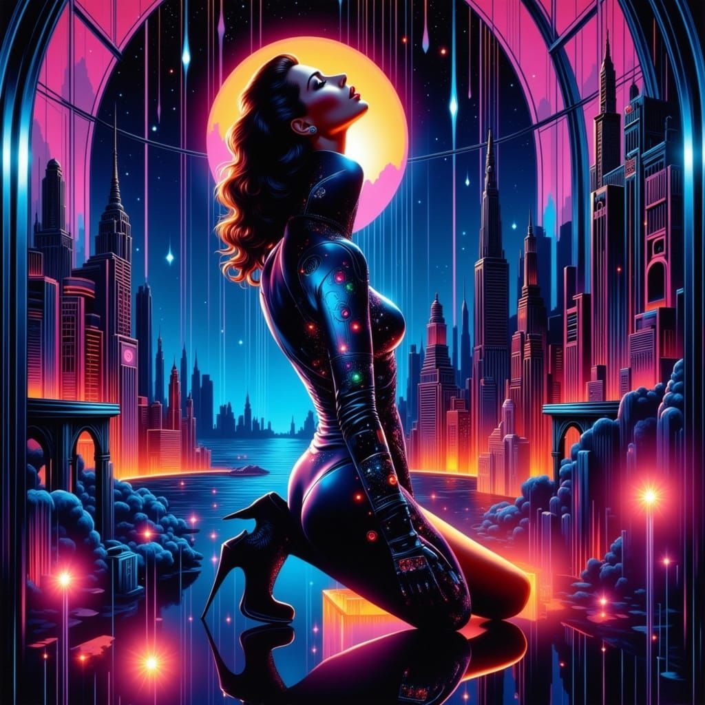 Ethereal Glamour Portrait in Vibrant Neon Colors