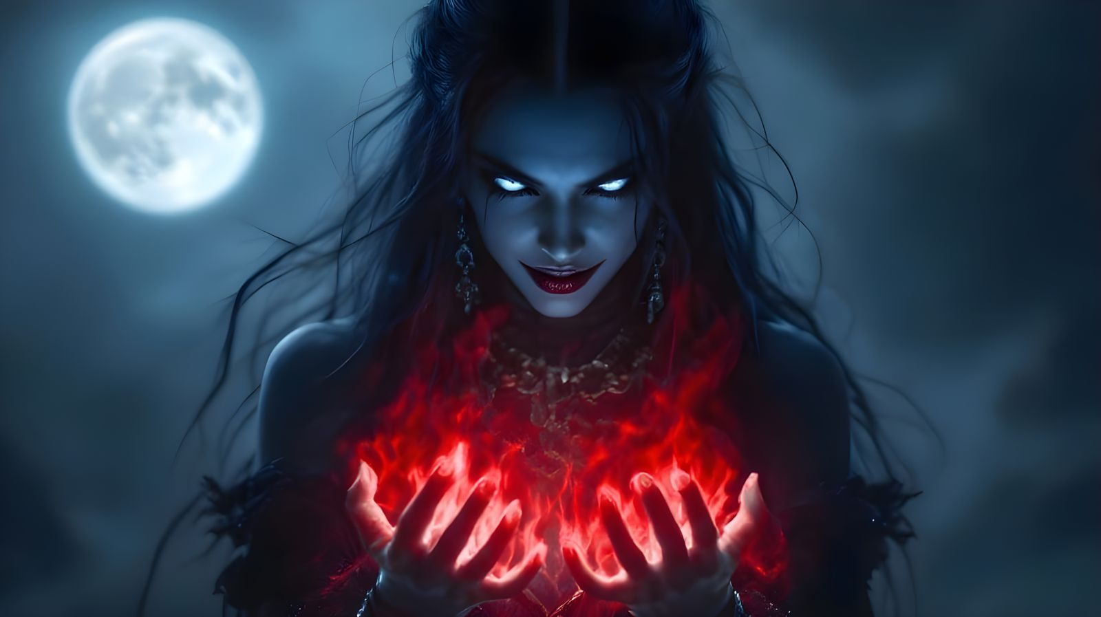 Dramatic Red Fire Scene with Bokeh Effect