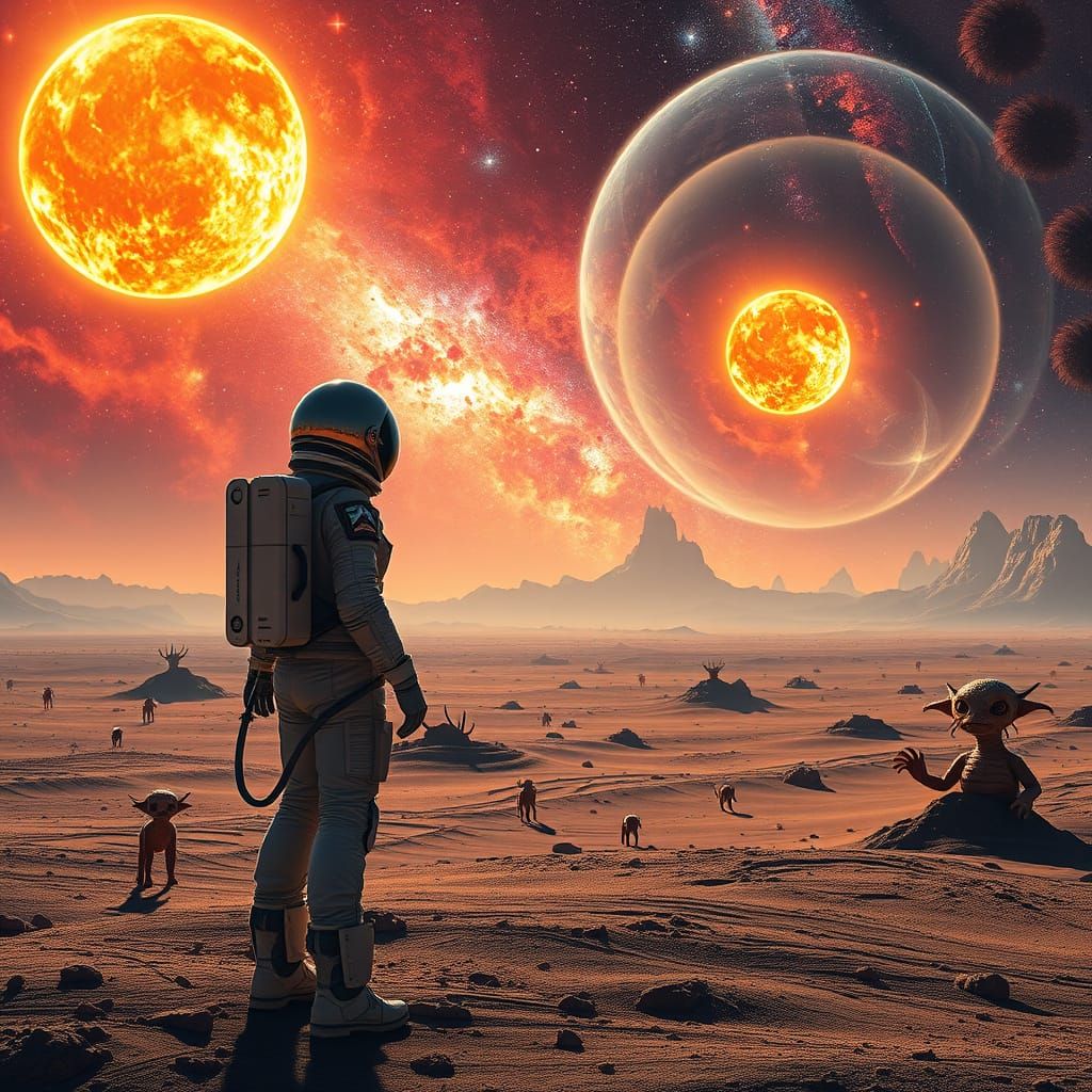 Astronaut on Alien Planet with Twin Suns