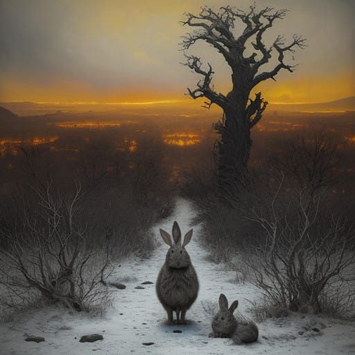 Whimsical Rabbit Toasts Nuclear Winter in a Haunting Dreamli...