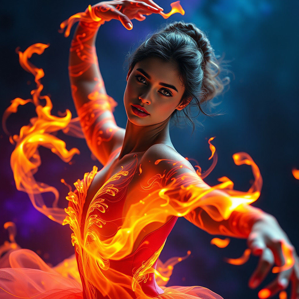 Inferno Ballerina: Ethereal Flames in Digital Art