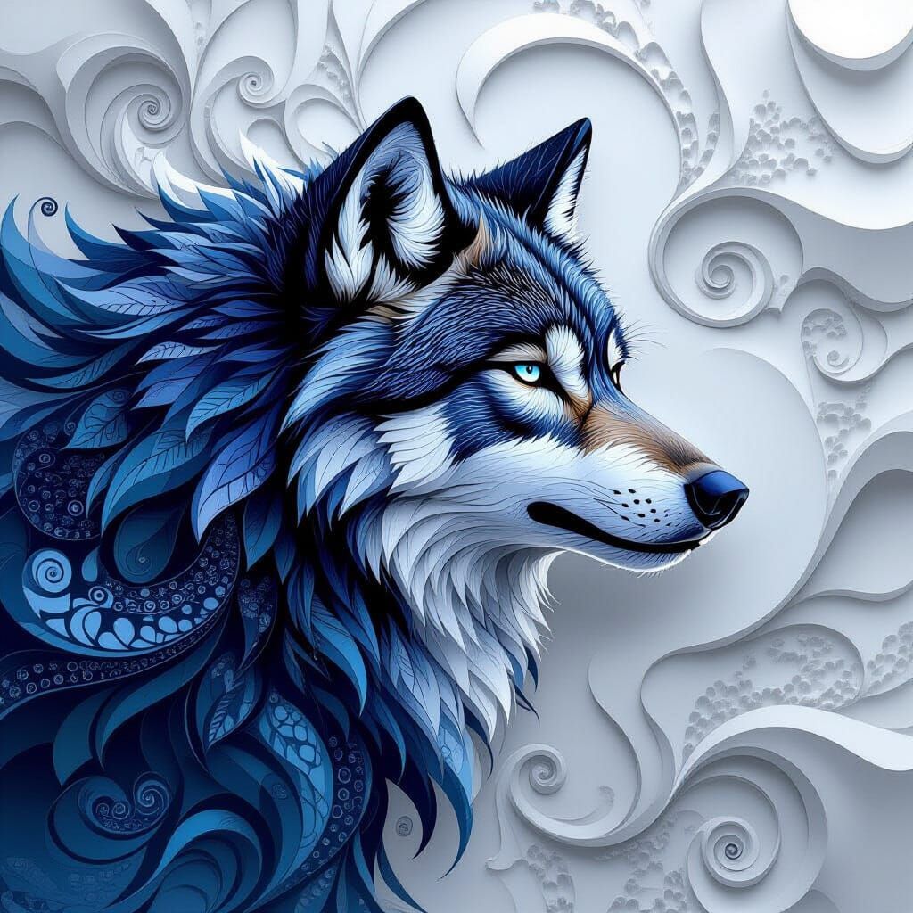 Abstract Howling Wolf with Fractal Patterns
