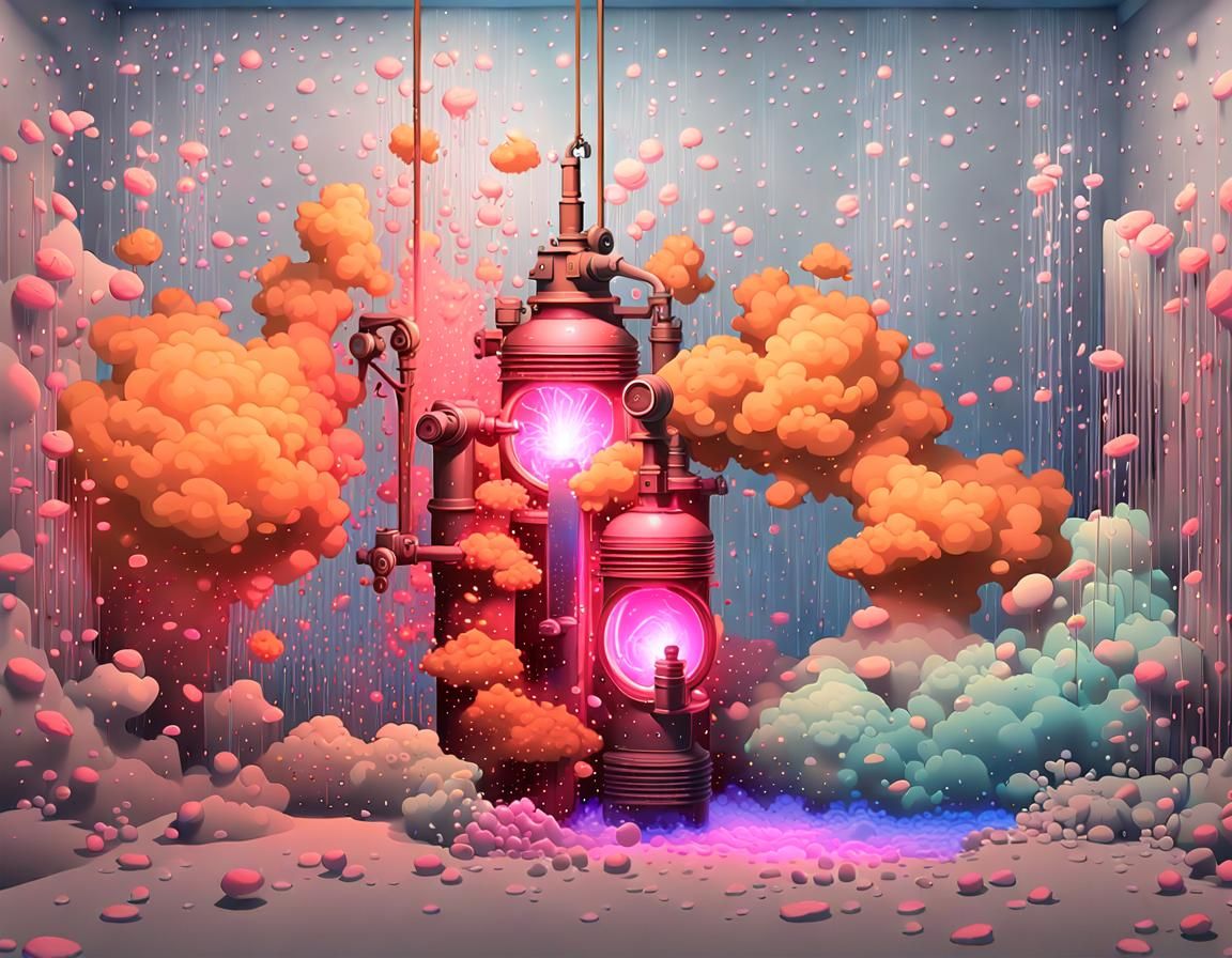 Chaotic Explosion with Neon Lights and Ocean Waves