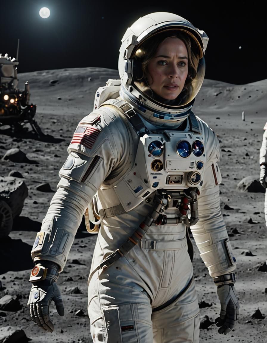 Emily Blunt in Spacesuit on Lunar Surface