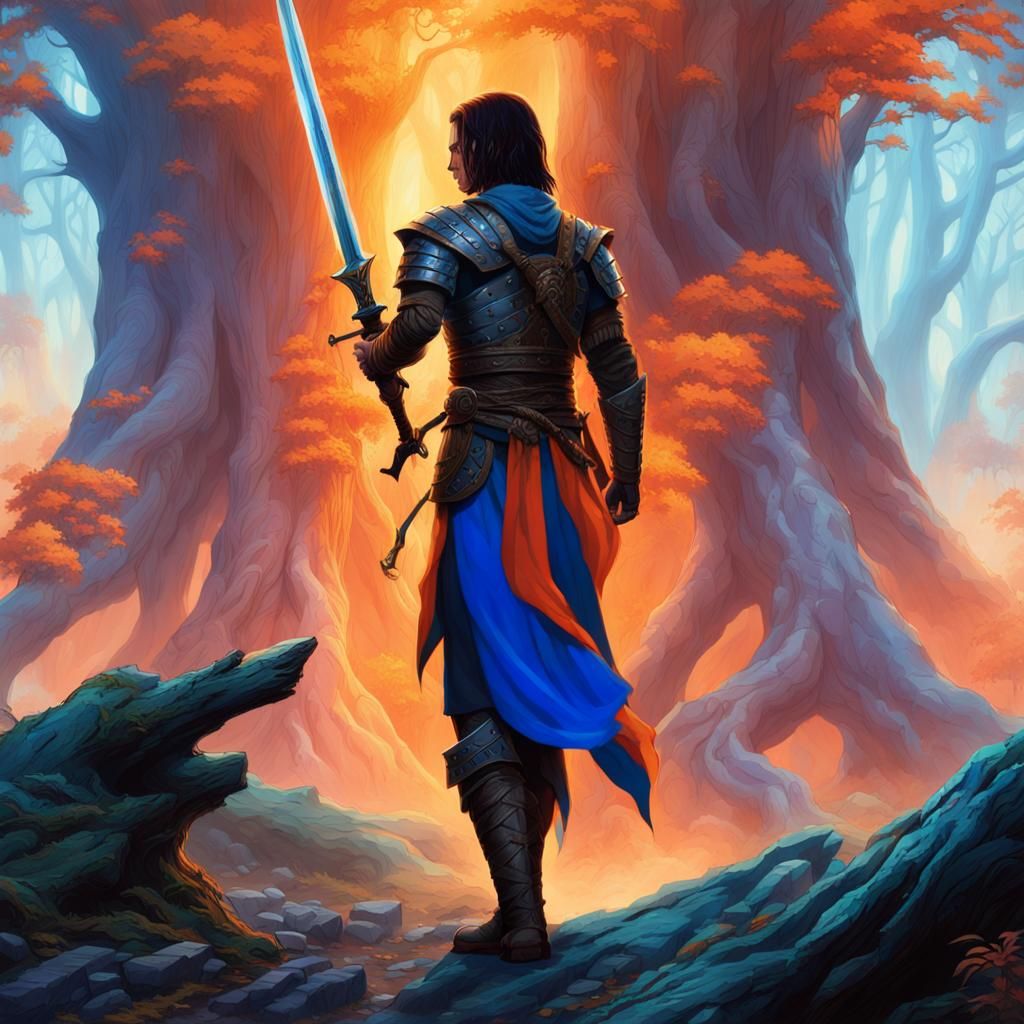 Mystical Forest Warrior in Electric Hues