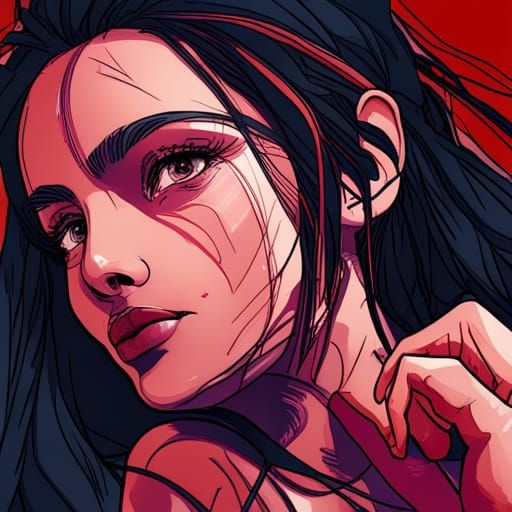 Woman with Red Eyes in Hyperdetailed Portrait