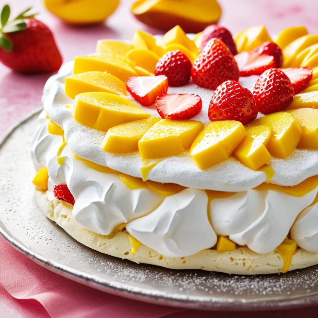 Pavlova with Mango and Strawberry in LaChapelle Style