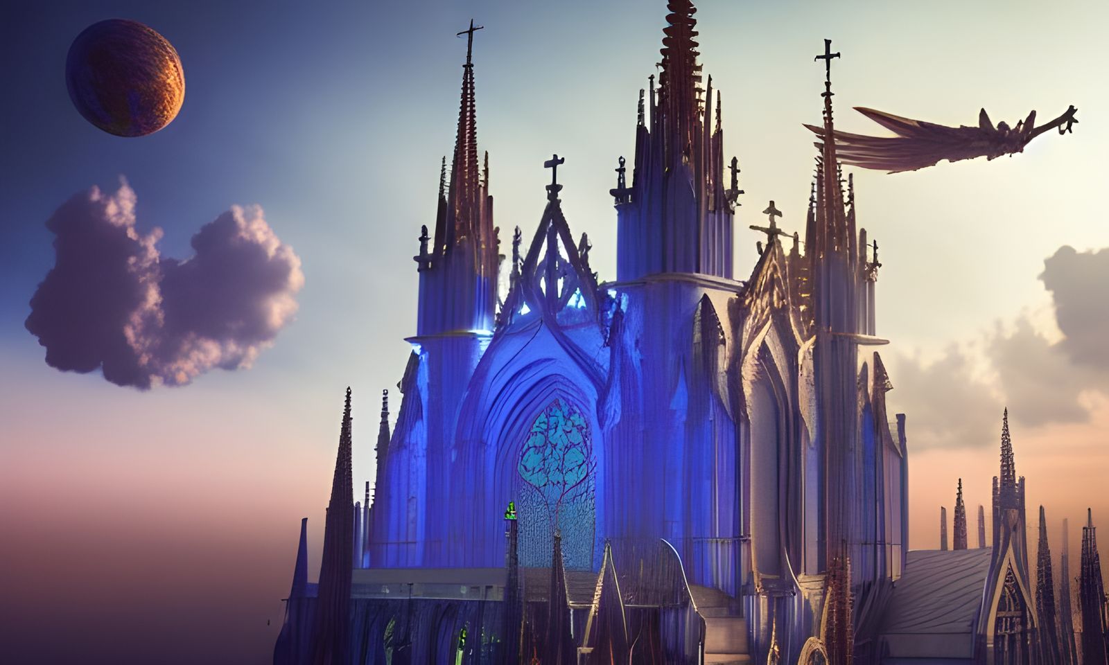 Floating Cathedral in Clouds: Digital Hyperdetailed Scene
