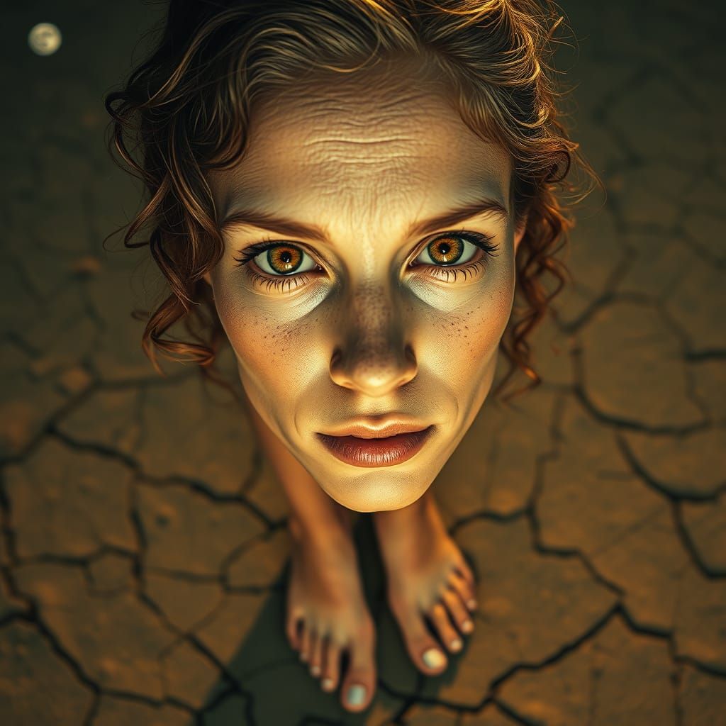Luminous Woman on Cracked Earth