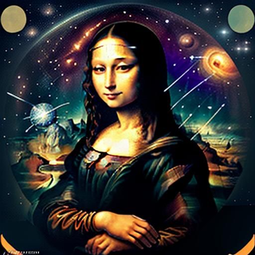 Mona Lisa's Neon Space Blastoff: A Surreal Masterpiece