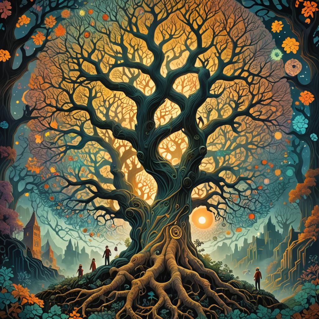 Cosmic Tree Connecting Parallel Dimensions: Concept Art