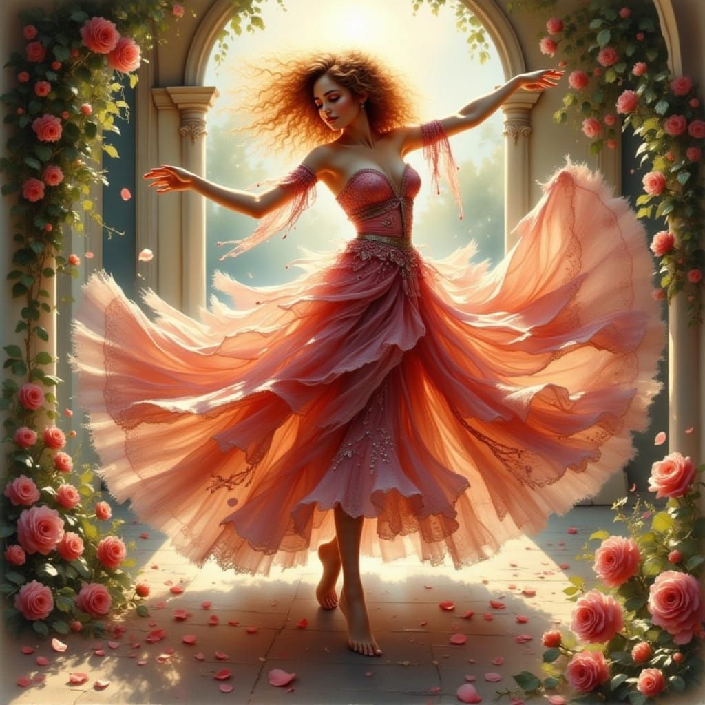 Gypsy Dancer in Vibrant Fabrics, Anime Style