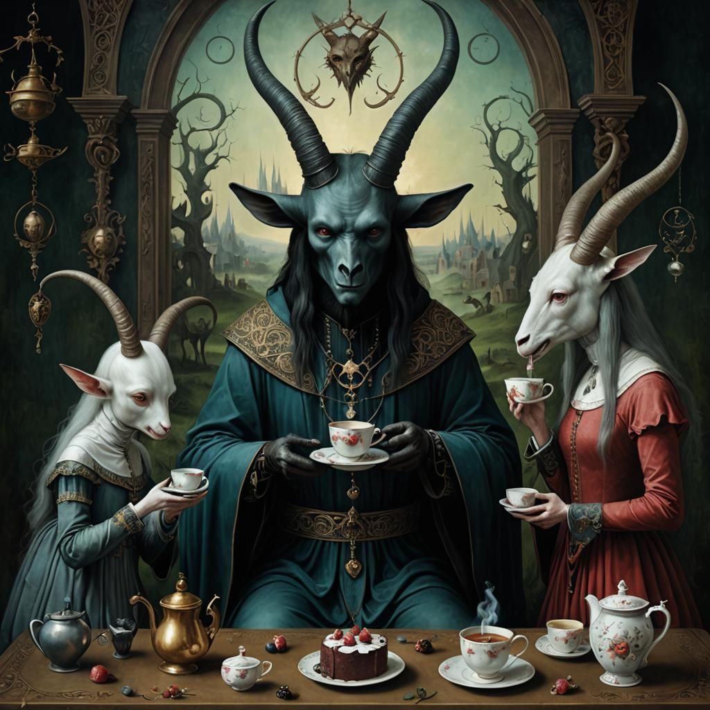 Baphomet and Girl's Surreal Tea Party
