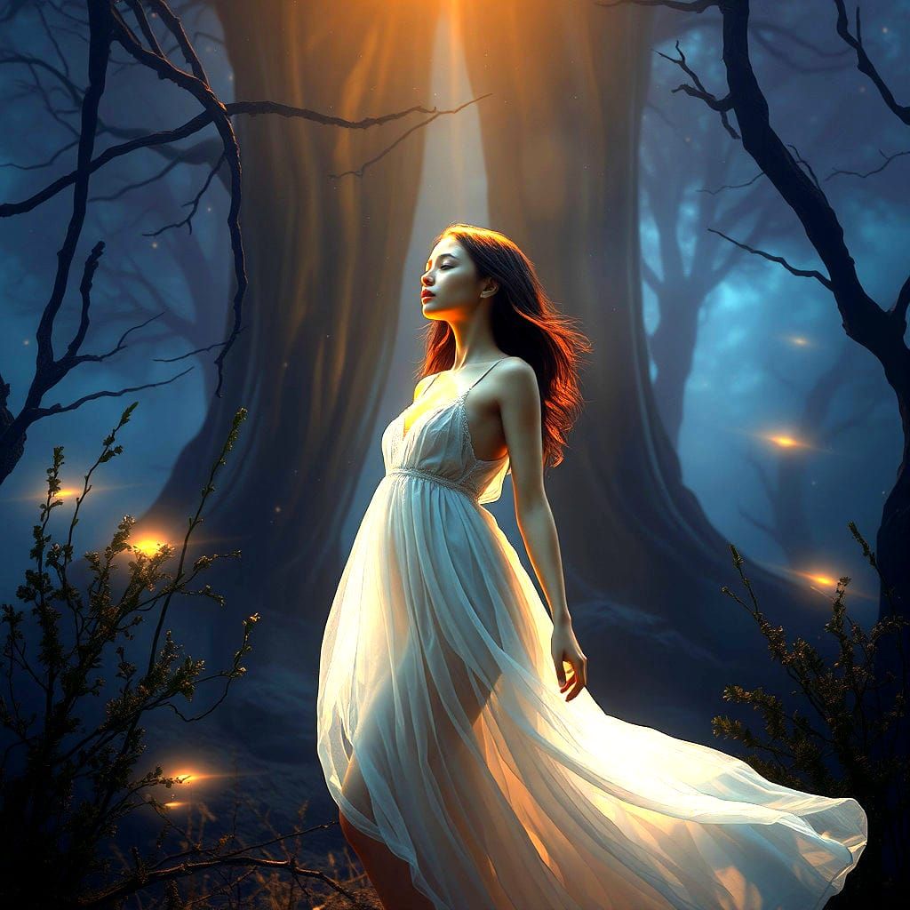 Woman in Night Dress: Detailed Fantasy Art