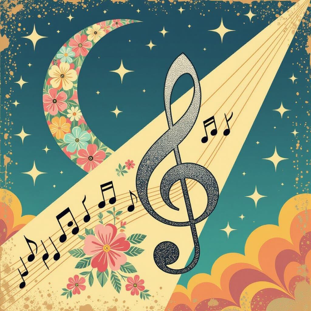 Vintage Napkin with Musical Notes in Retro Pop Art Style