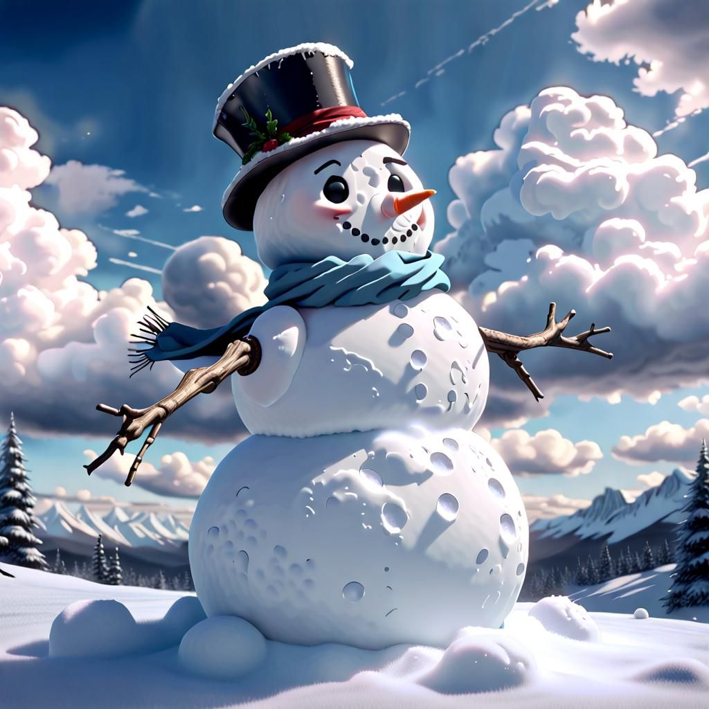 Hyperrealistic Cloud Snowman in Anime Style