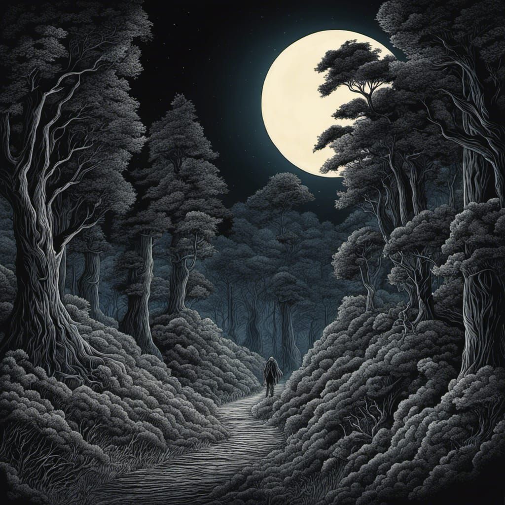 Horror Forest Shadow Monsters in Anime Manga Style