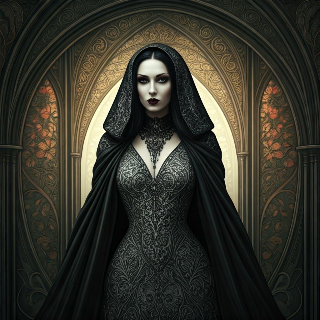 Ethereal Gothic Goddess with Art Nouveau Flair