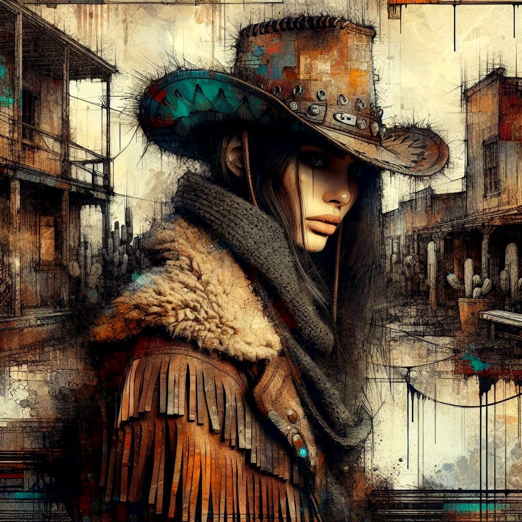 Mysterious Latina Cowgirl in Hypermaximalist Western Ranch S...