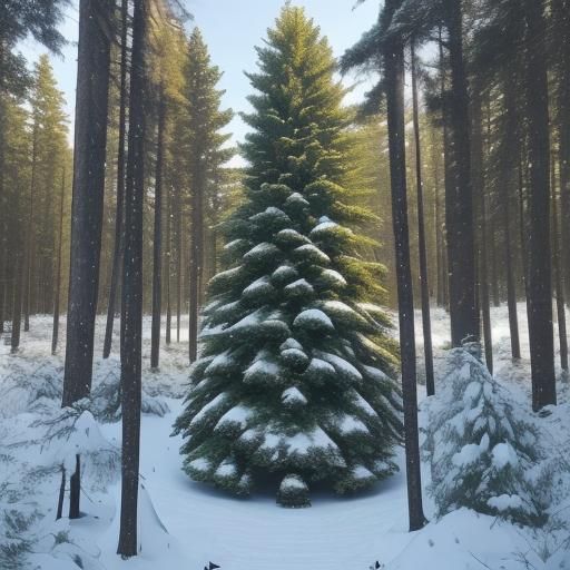 Sparkling Snow-Covered Forest in Bright Sunshine