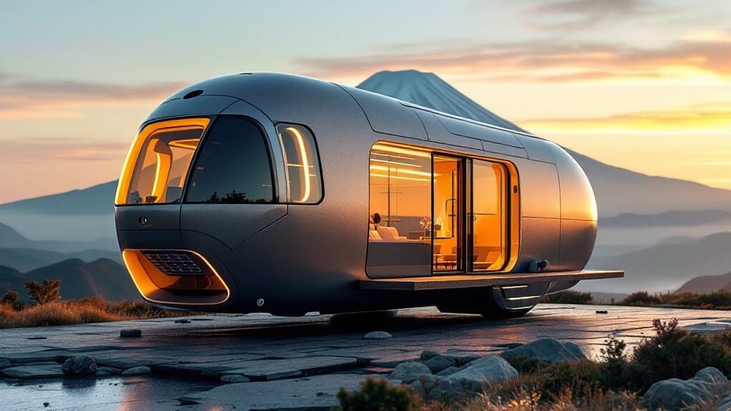 Sleek Futuristic Mobile Home with Titanium and Cork Walls