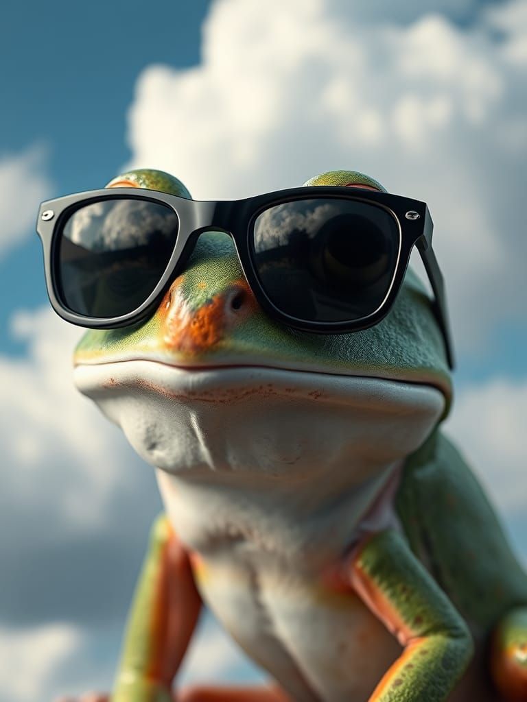 Adorable CGI Frog in Sunglasses: 3D Digital Art
