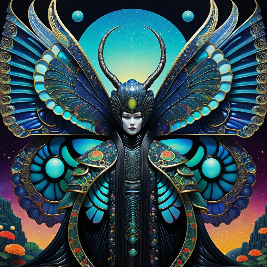 Bioluminescent Geisha Armor in Klimt-Giger Style