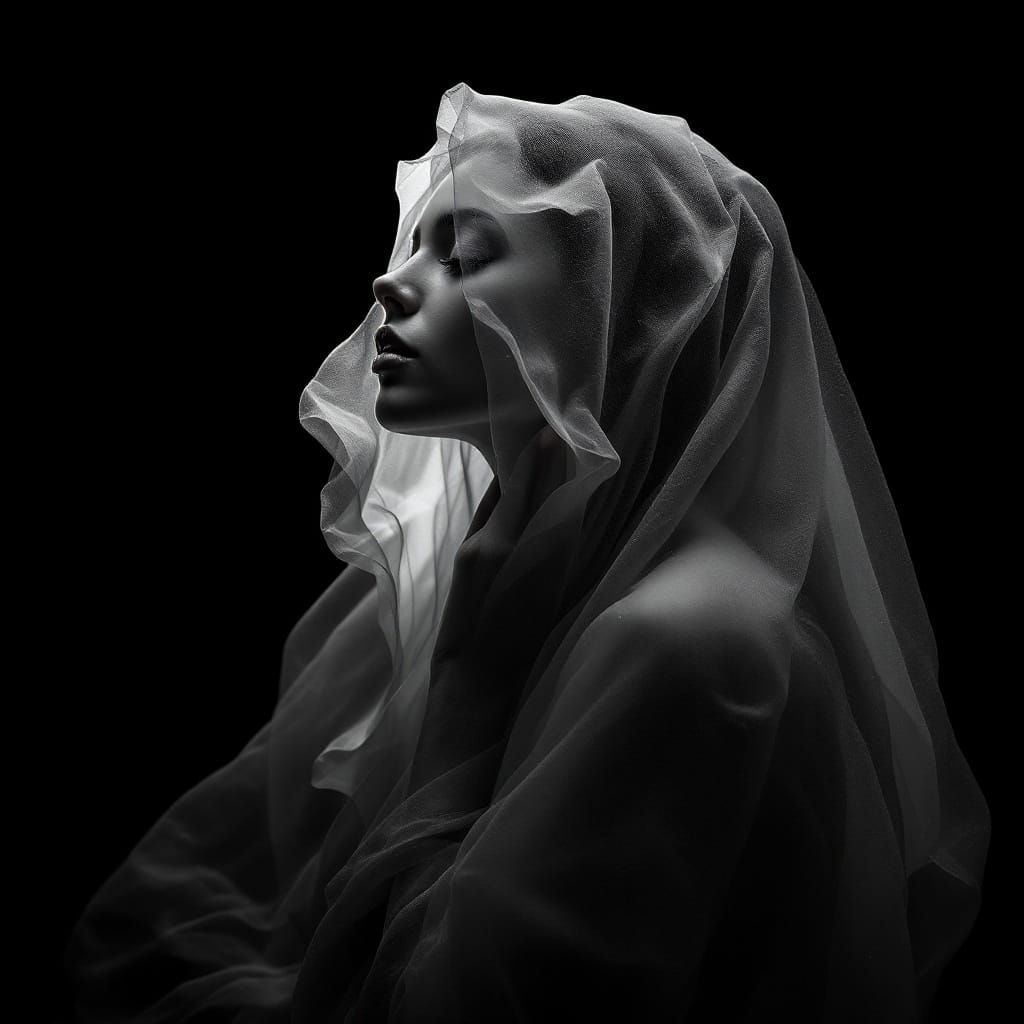 Ethereal Woman Merging with the Atmosphere in Monochromatic....