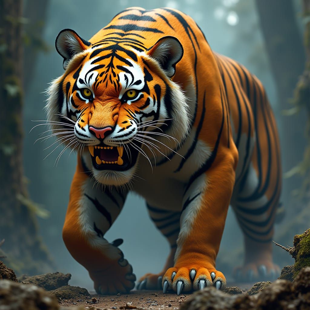 Hieroglyphic Tiger in Detailed Matte Painting Style