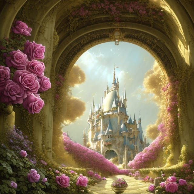 Fairytale Garden Arch in Surreal Digital Illustration