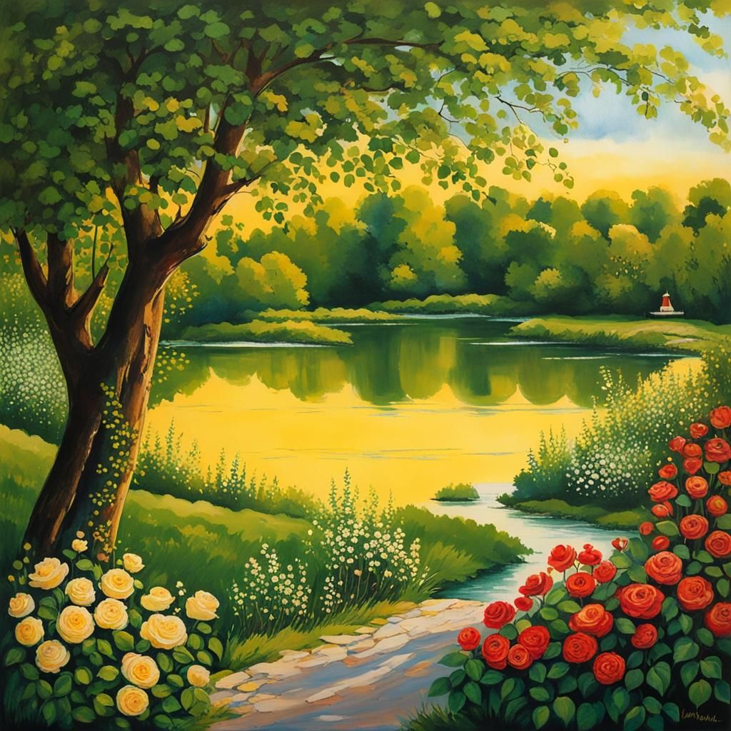 Golden Dancer in Rose Garden Ink Splash Art