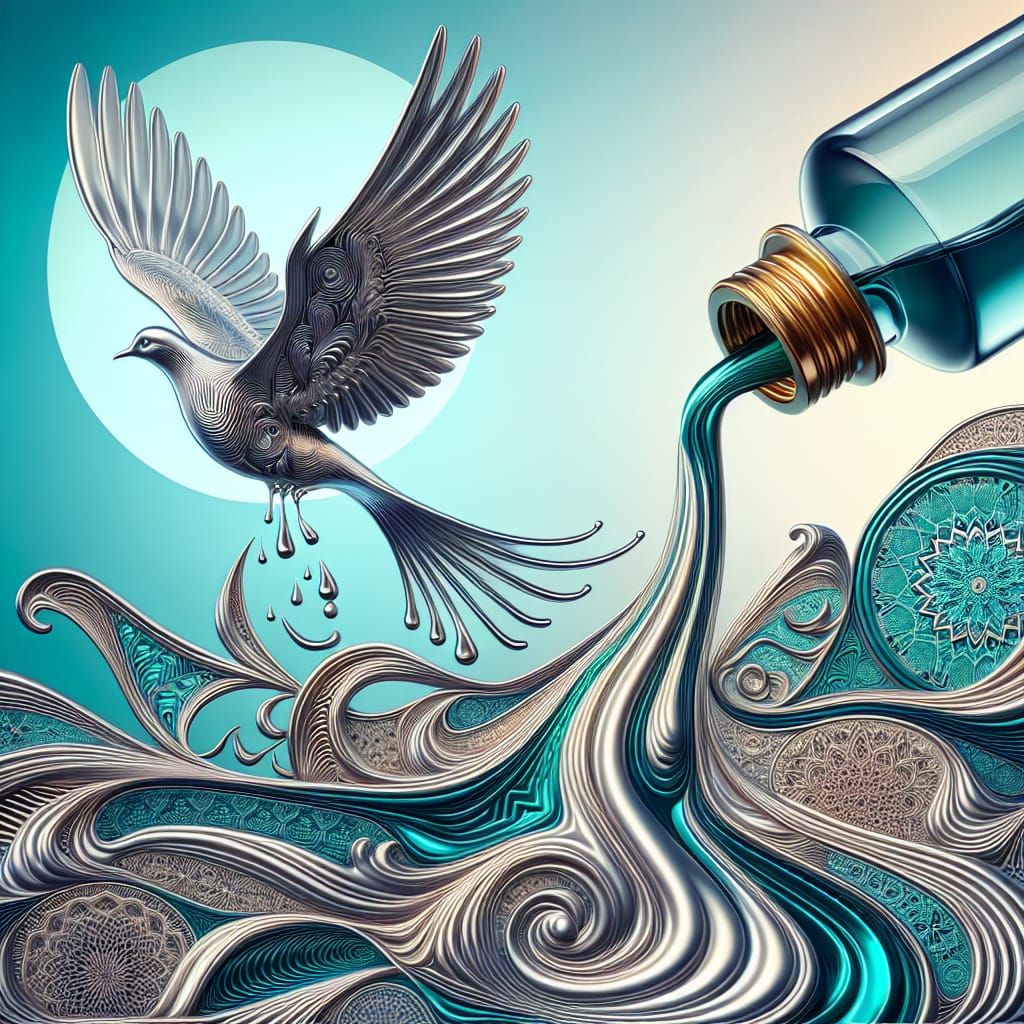 Silver Mercury Dove Emerges in Abstract Design