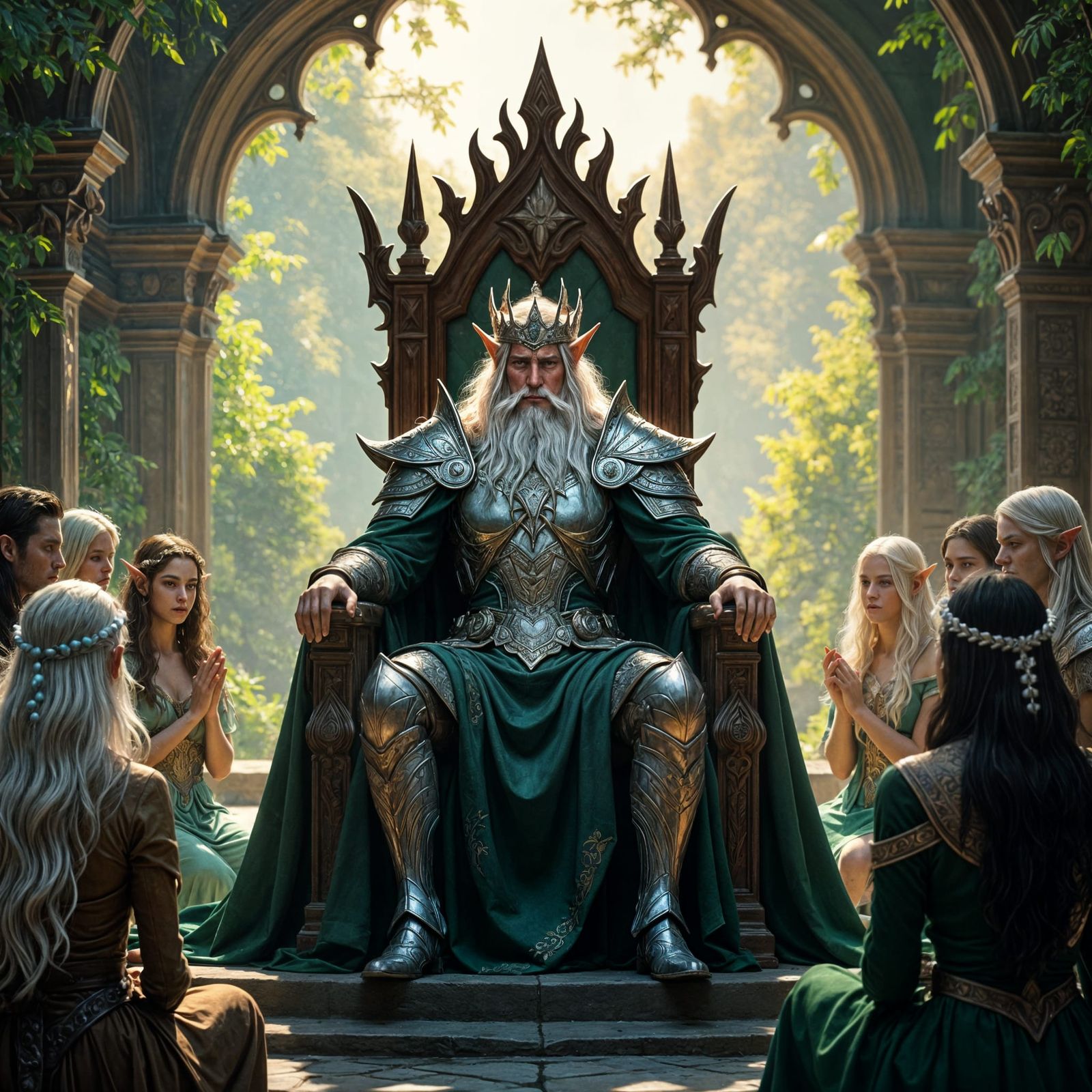 King of Elves on Throne in High Color Fantasy