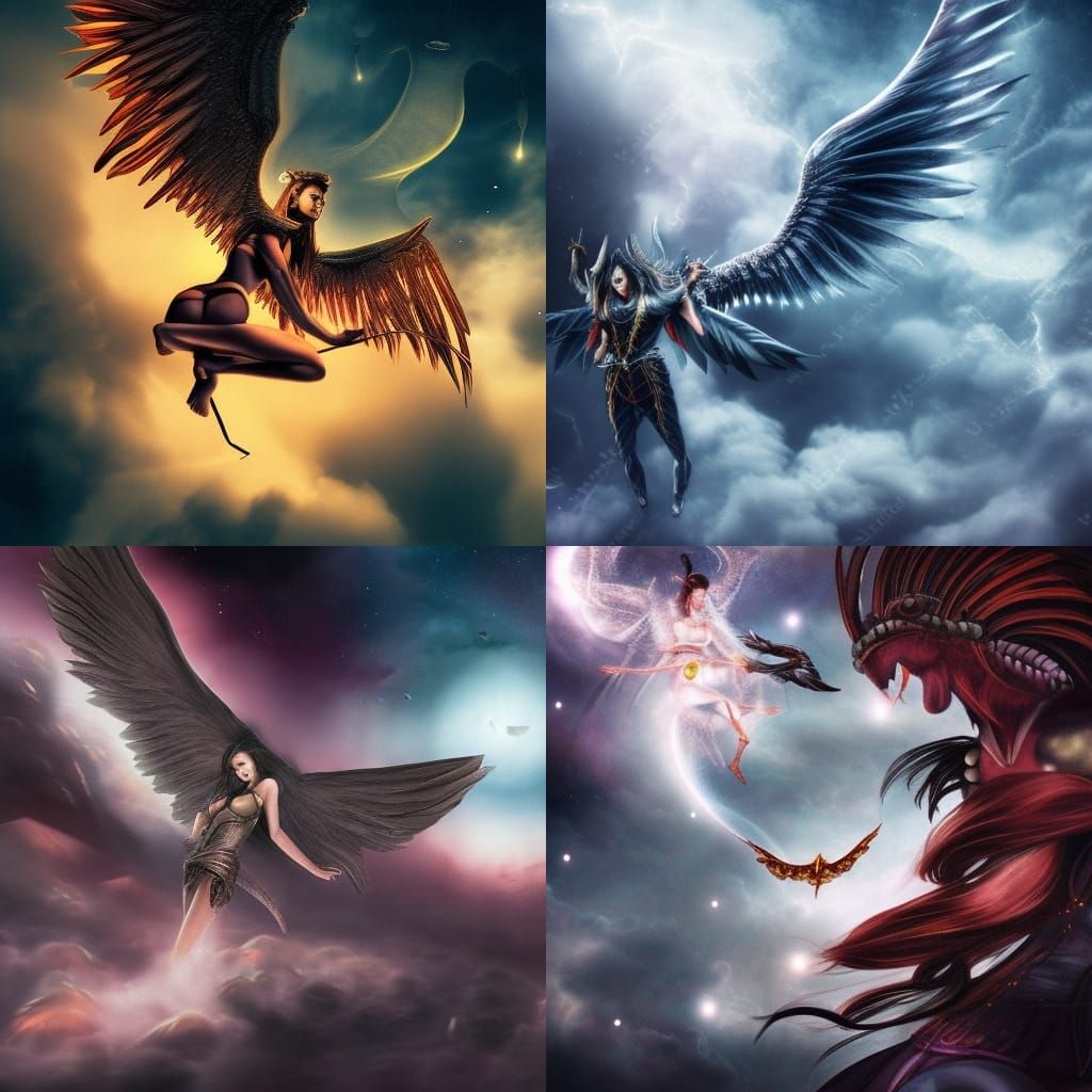 Temptress in Space Pursued by Winged Demons