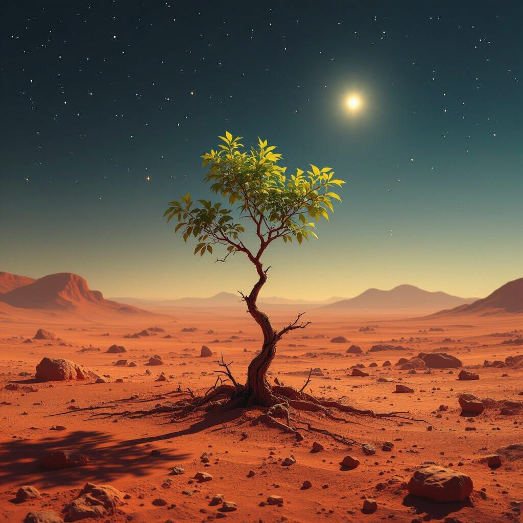 Lone Mars Tree Sprouts in Arid Landscape