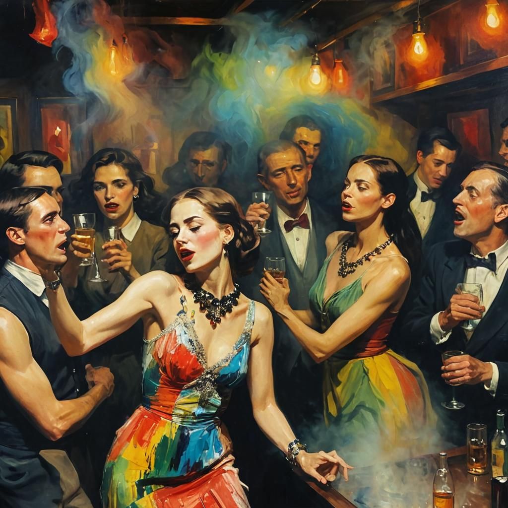 Sleazy Bar Scene in Style of George Grosz