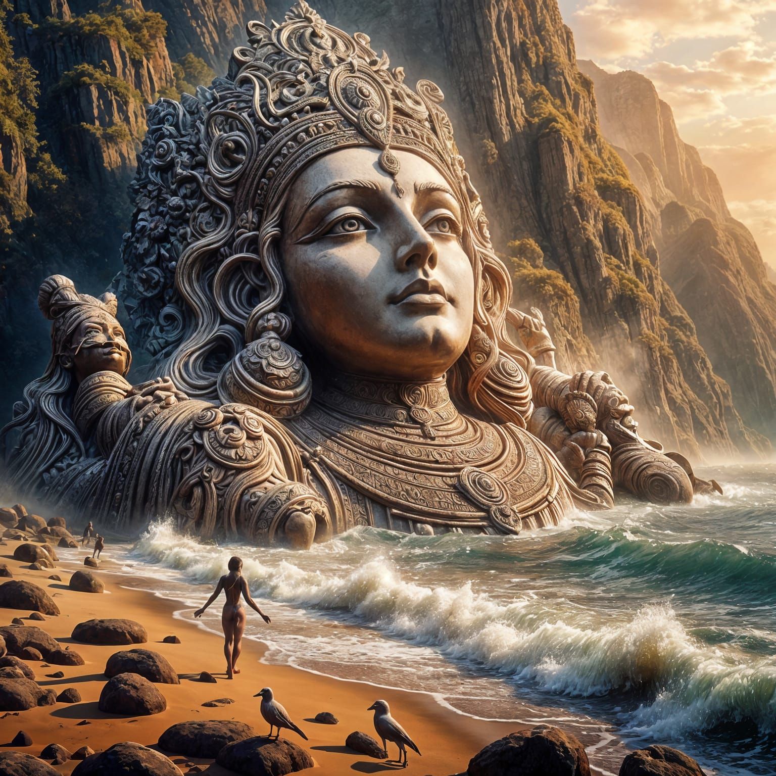 Ancient Vishnu Statue Washes Ashore on Indian Beach